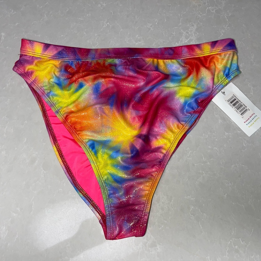 Dippin' Daisy's Pink and Yellow Tie-Dye Sparkle Bikini Bottoms. Size 1X - Picture 2 of 9